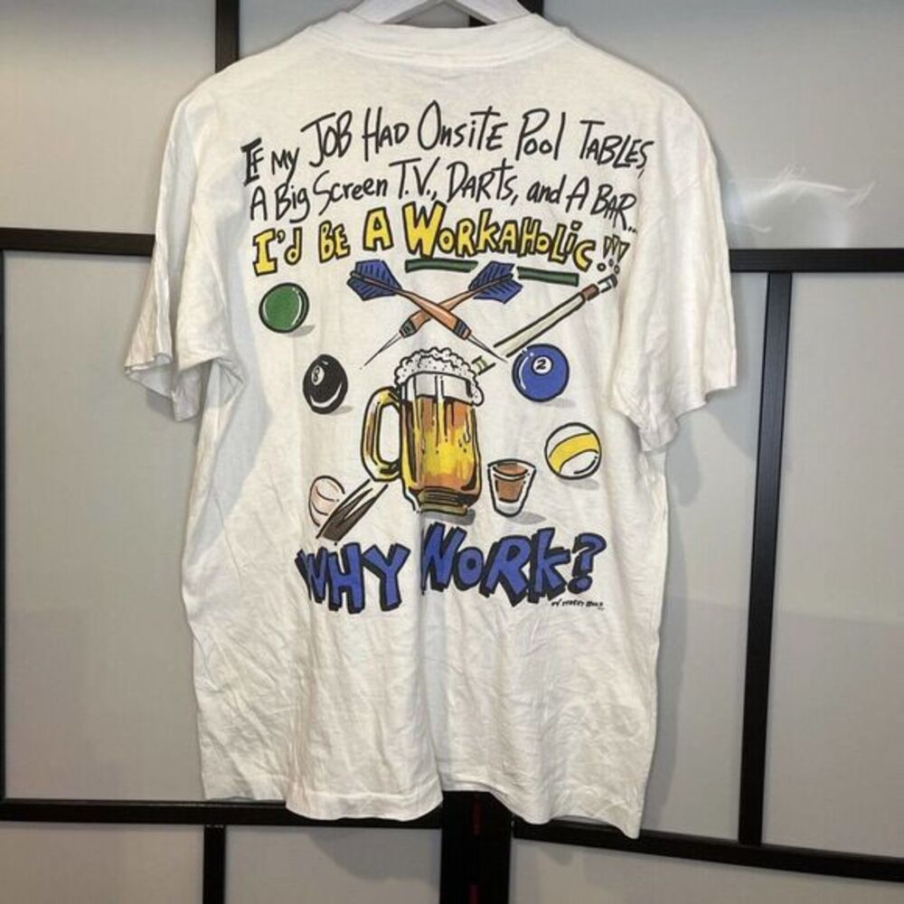 Vintage 1994 Why Work Street Buzz Short Sleeve T-Shirt Graphic Unisex Size Large